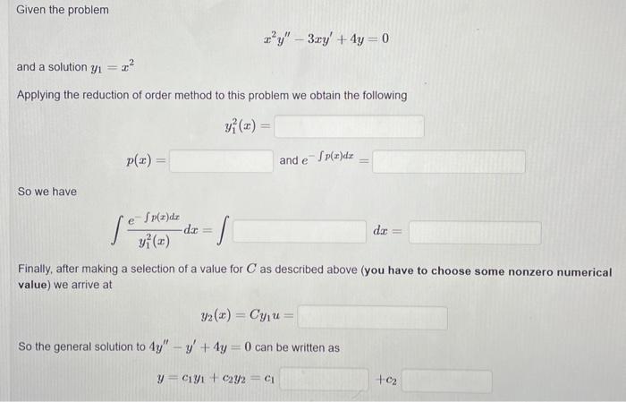 Solved (1 point) Given a second order linear homogeneous | Chegg.com