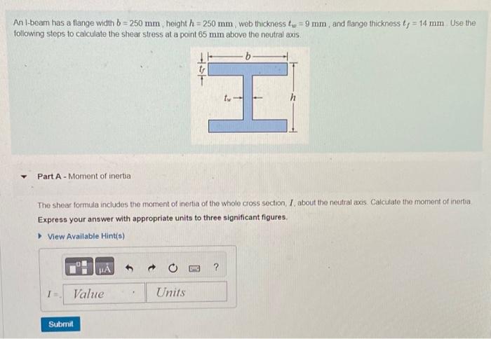 Solved An I-beam Has A Flange Width B=250 Mm, Height H=250 | Chegg.com