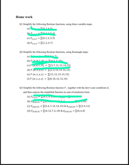 Solved Home Work Q1.Simplify The Following Boolean | Chegg.com