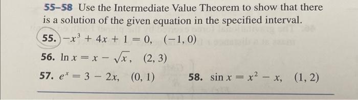 Solved 55-58 Use the Intermediate Value Theorem to show that | Chegg.com