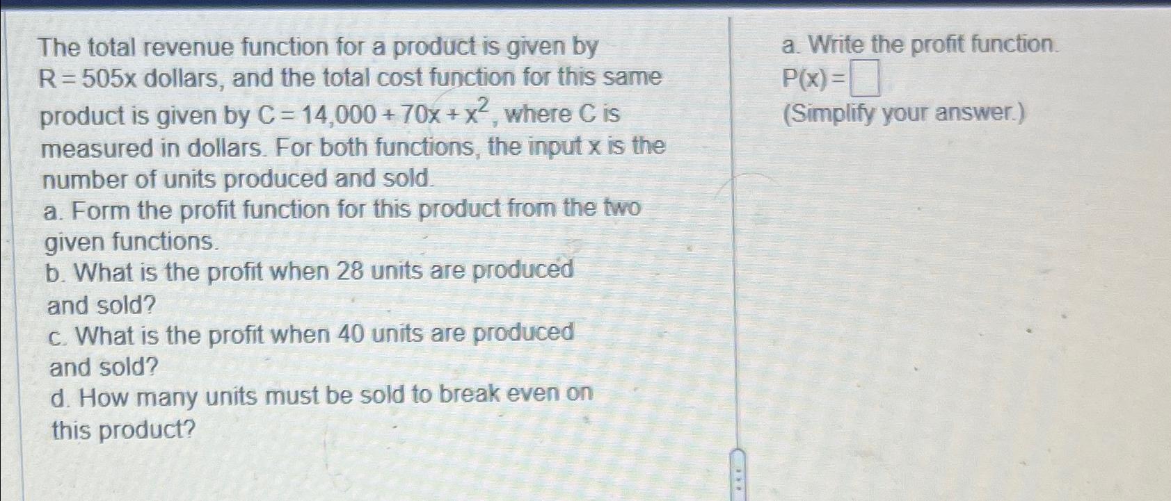 Solved The total revenue function for a product is given by | Chegg.com