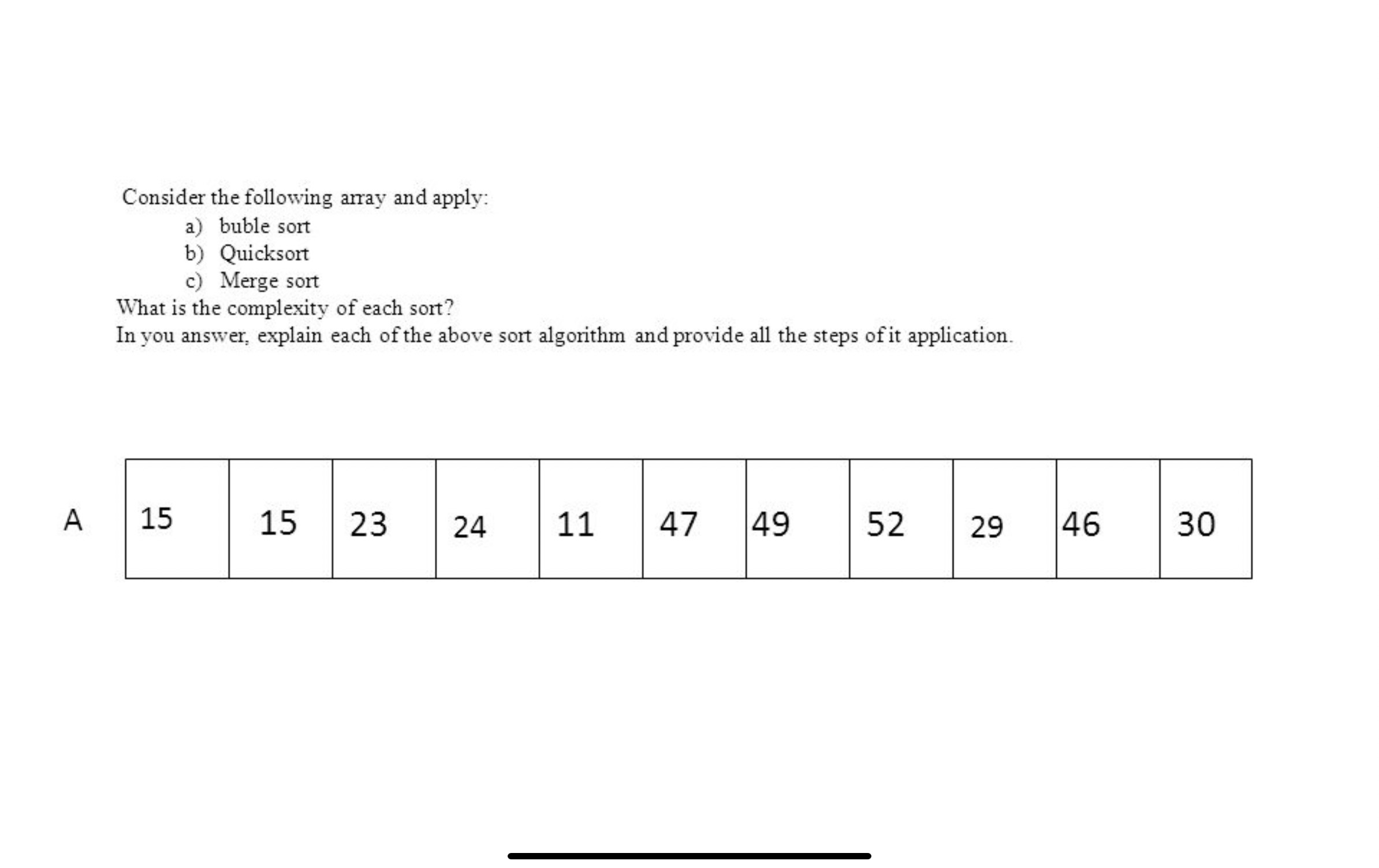 Solved Consider The Following Array And Apply:a) ﻿buble | Chegg.com