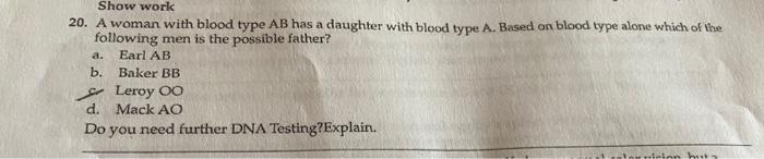 Solved a. Show work 20. A woman with blood type AB has a | Chegg.com