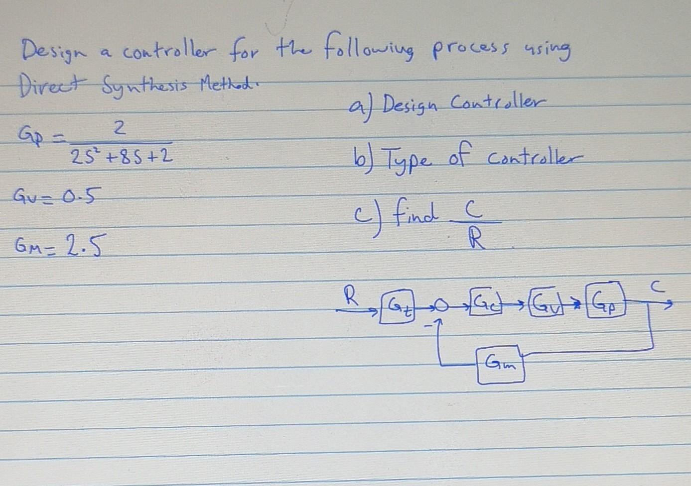 Solved Design A Controller For The Following Process Using | Chegg.com