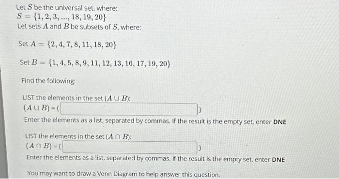 Solved Let S be the universal set, where: | Chegg.com