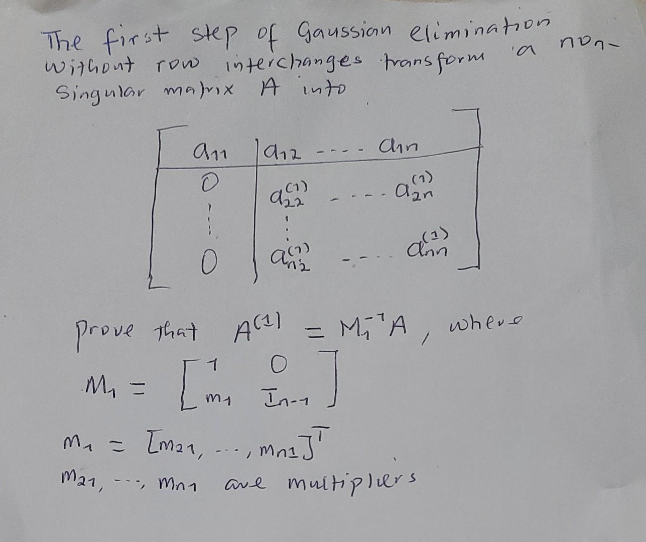 The first step of gaussion elimination without row | Chegg.com