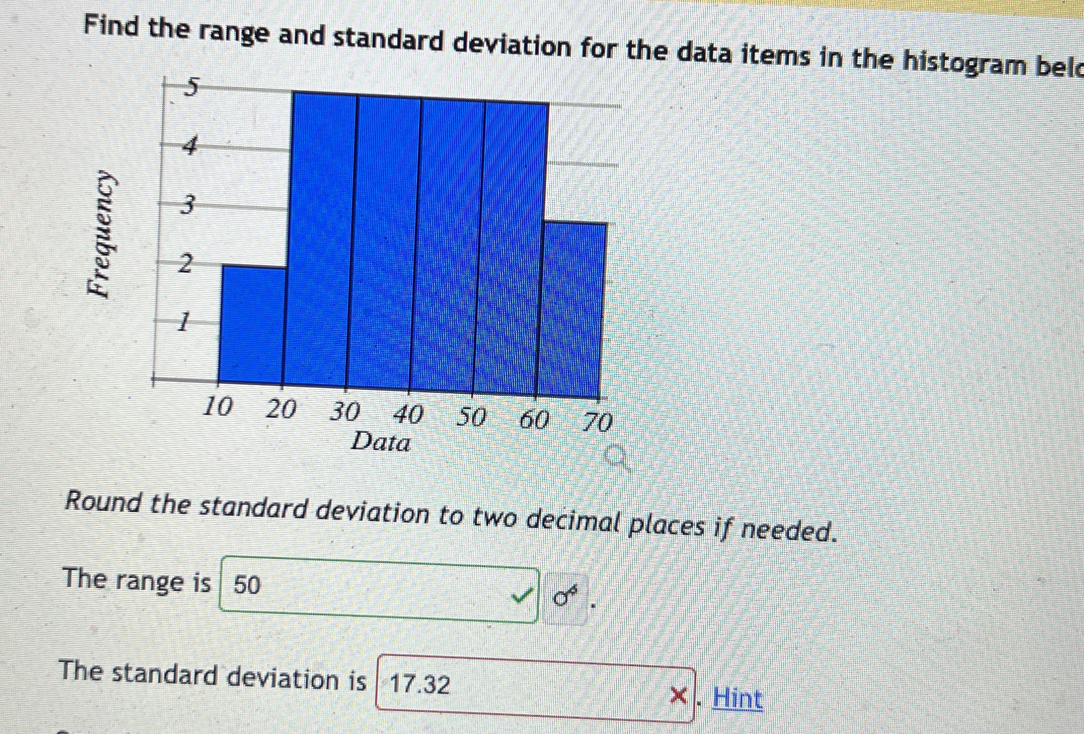 Solved Find the range and standard deviation for the data | Chegg.com
