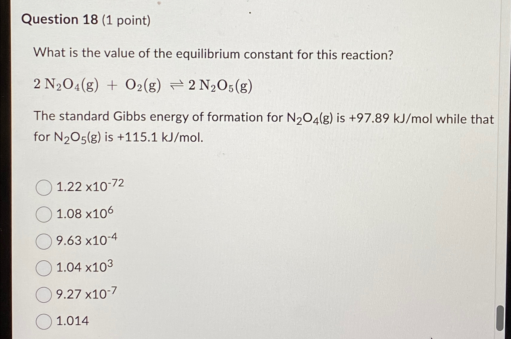 Solved Question 18 (1 ﻿point)What is the value of the | Chegg.com