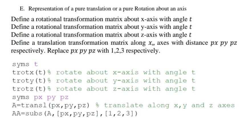 Solved E. Representation of a pure translation or a pure | Chegg.com