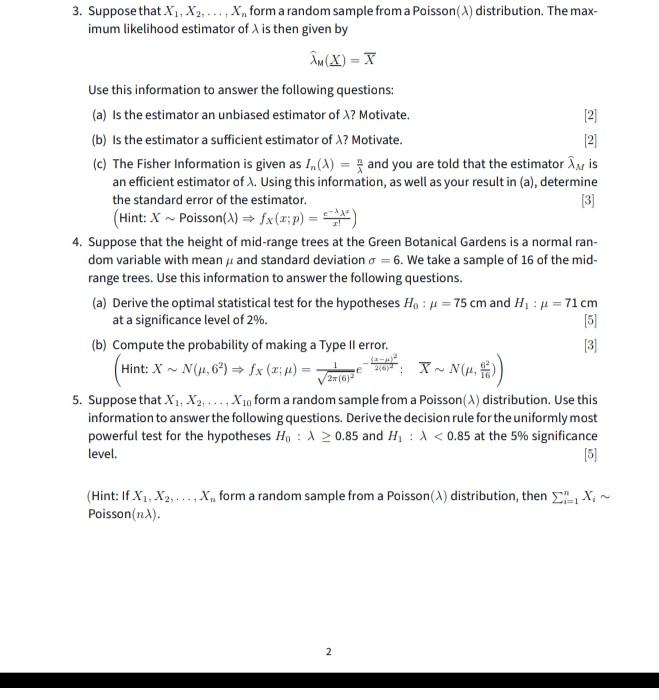 Solved 3. Suppose that X1,X2,…,Xn form a random sample from | Chegg.com