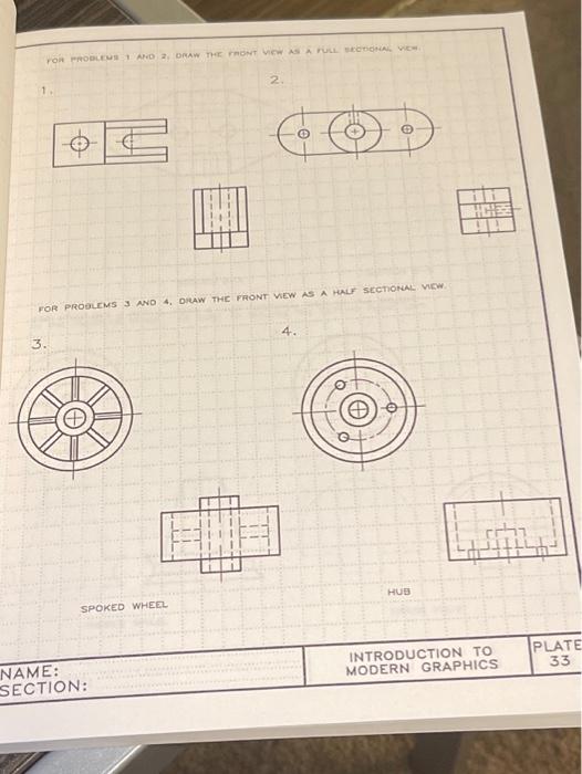 Solved problems 1&2 draw the front view as a full section | Chegg.com
