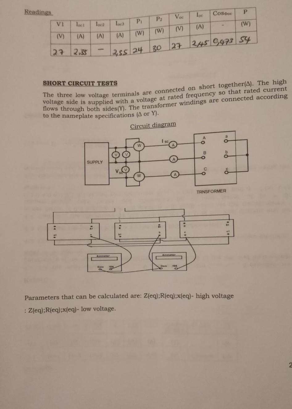 Experiment 3 OPEN AND SHORT CIRCUIT TESTS OF A THREE