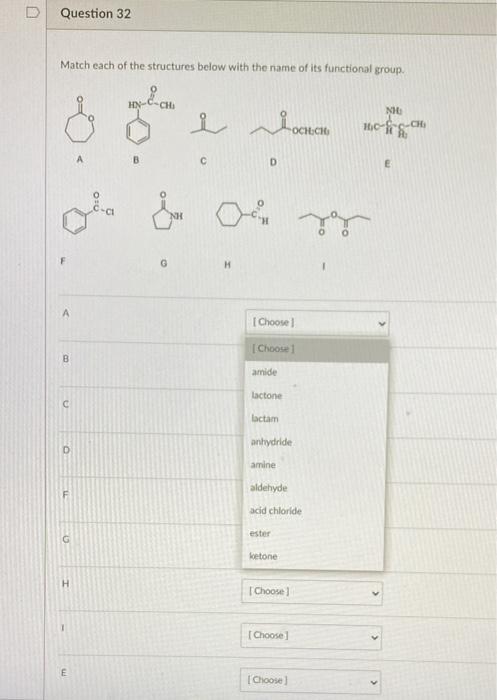 Solved Question 32 Match each of the structures below with | Chegg.com