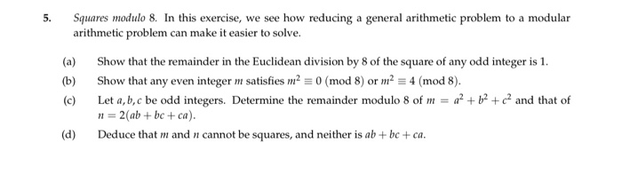 Solved 5. Squares modulo 8. In this exercise, we see how | Chegg.com