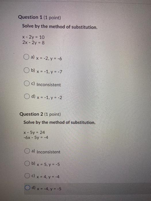 Solved Question 1 1 Point Solve By The Method Of Chegg Com