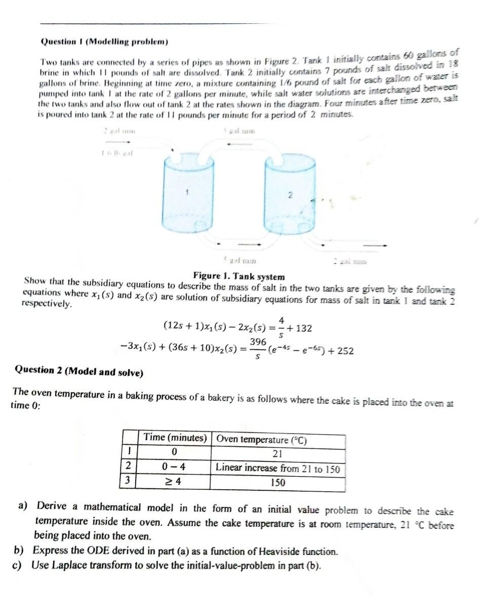 Solved Question 1 (Modelling Problem) Two Tanks Are | Chegg.com