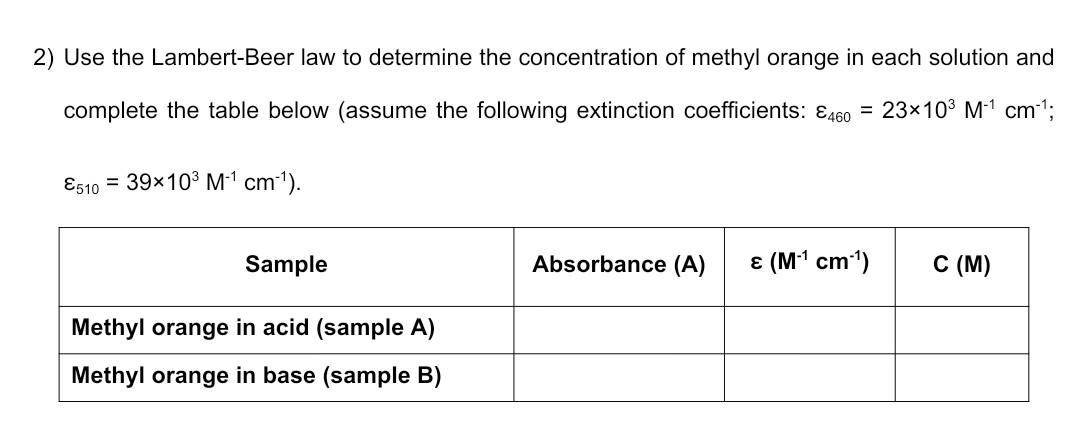 Solved 2) Use The Lambert-Beer Law To Determine The | Chegg.com