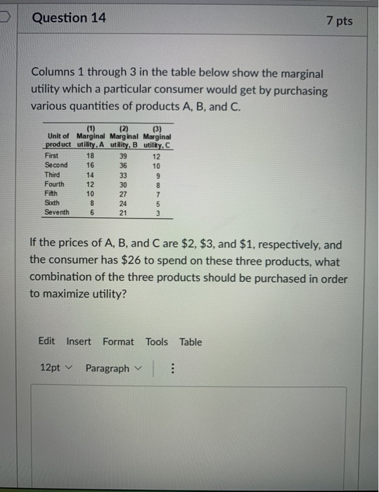 Solved Question 14 7 pts Columns 1 through 3 in the table | Chegg.com