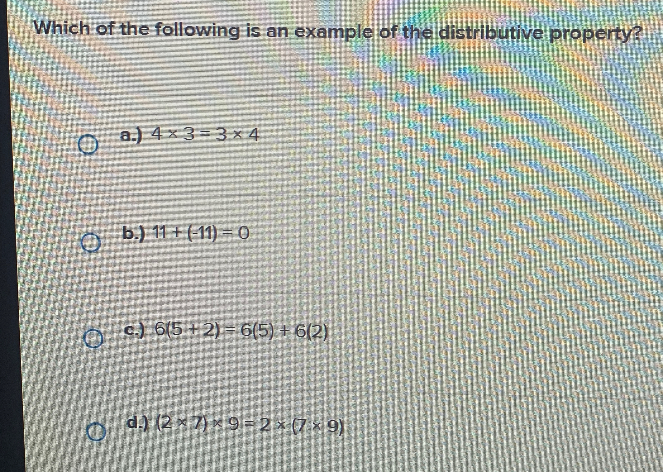 Solved Which of the following is an example of the | Chegg.com
