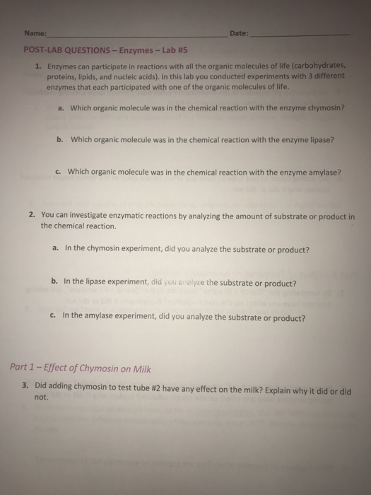 Solved LAB 5 ENZYMES Name Section PRELAB QUESTIONSEnz...