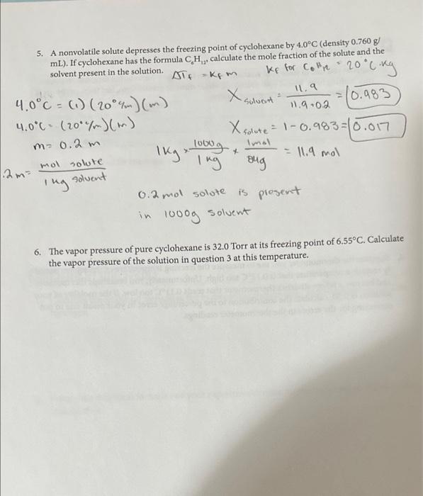 Solved 5. A nonvolatile solute depresses the freezing point | Chegg.com