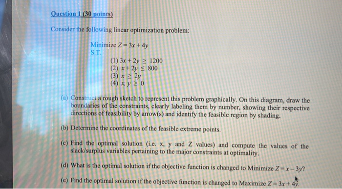 Solved Question 1 (30 points) Consider the following linear | Chegg.com