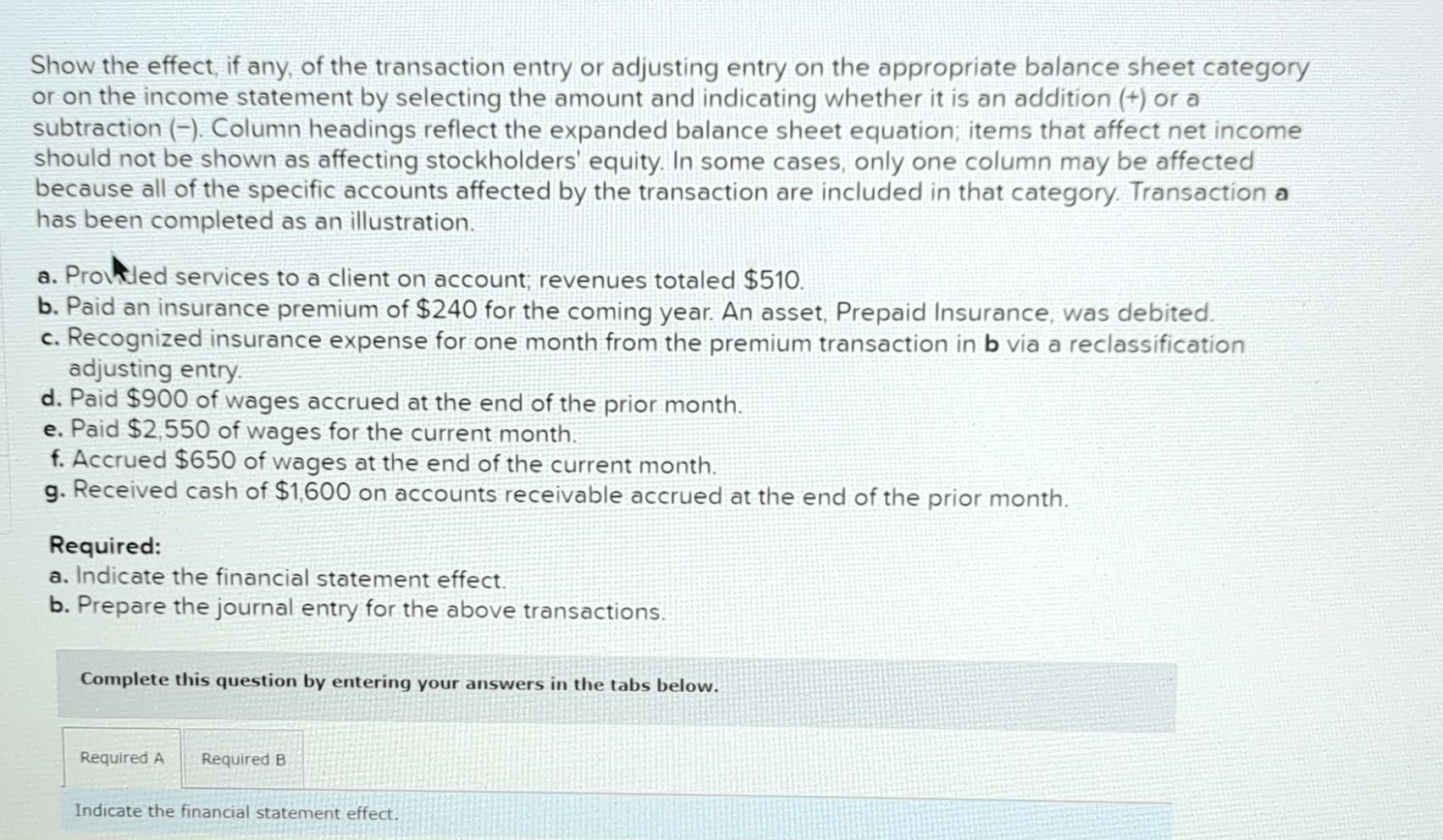 Solved Show the effect, if any, of the transaction entry or | Chegg.com