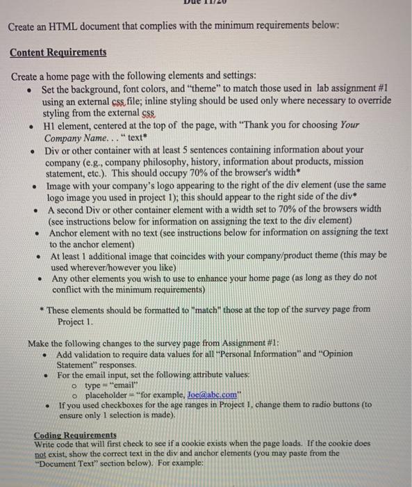 Create an HTML document that complies with the | Chegg.com