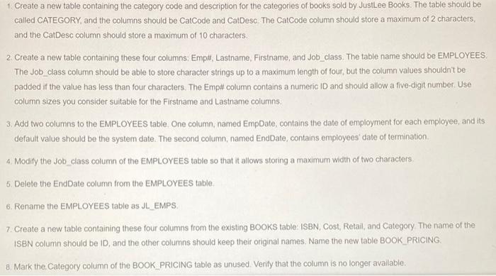 Solved 1. Create a new table containing the category code | Chegg.com