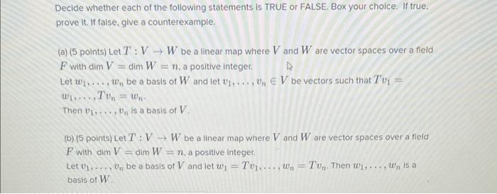 Solved Decide whether each of the following statements is | Chegg.com