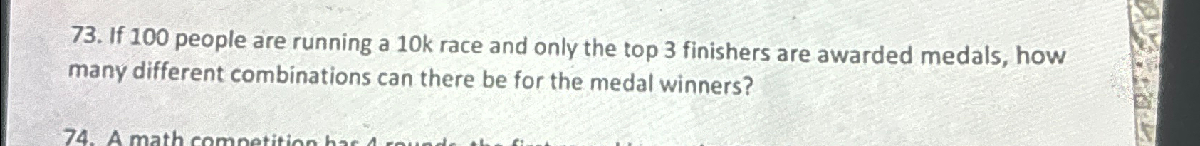 Solved Please answer 73. ﻿If 100 ﻿people are running a 10k | Chegg.com
