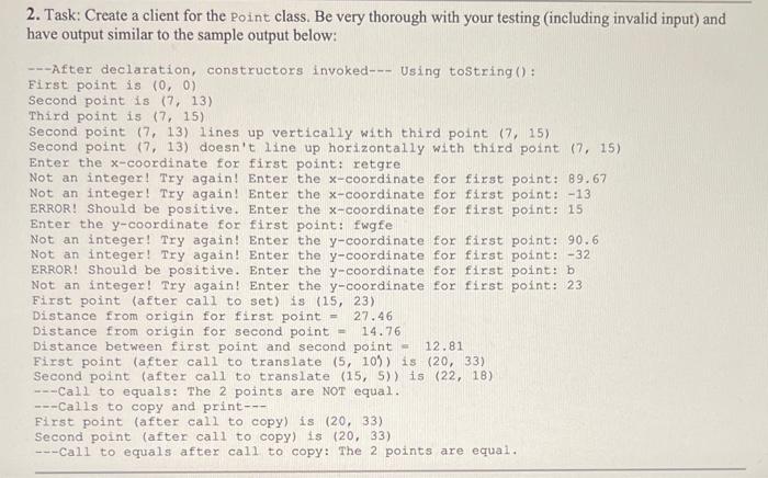 Solved . . . . . 1. Task: Create a point class. The class | Chegg.com