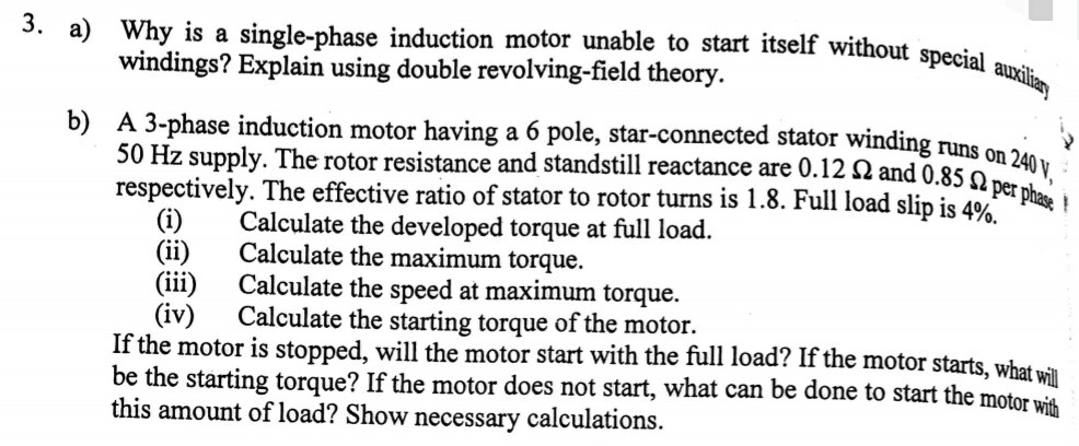 Solved b) A 3-phase induction motor having a 6 pole, | Chegg.com