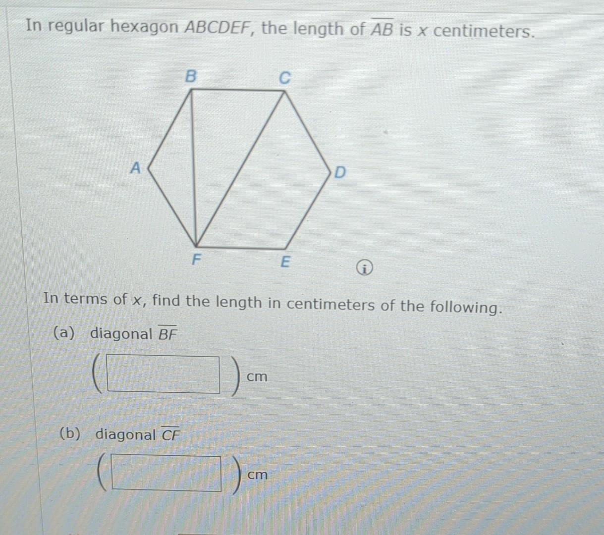 Solved In Regular Hexagon ABCDEF, The Length Of AB Is X | Chegg.com