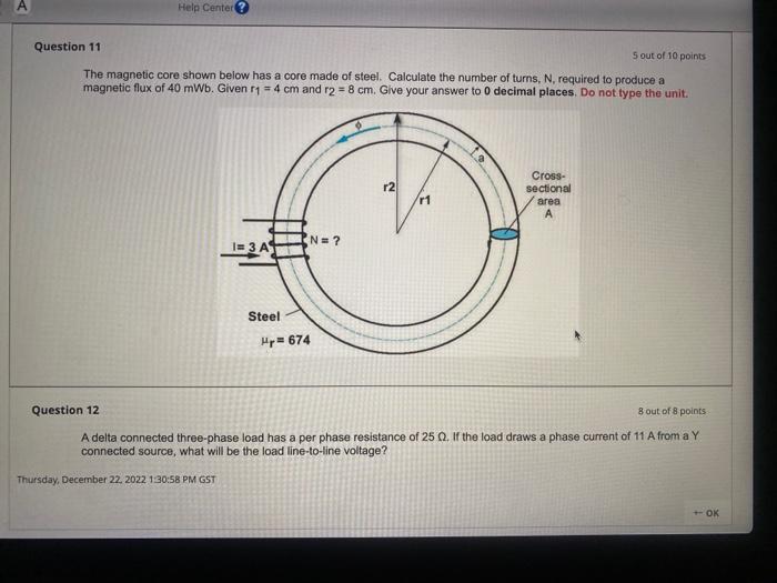 Solved The magnetic core shown below has a core made of | Chegg.com