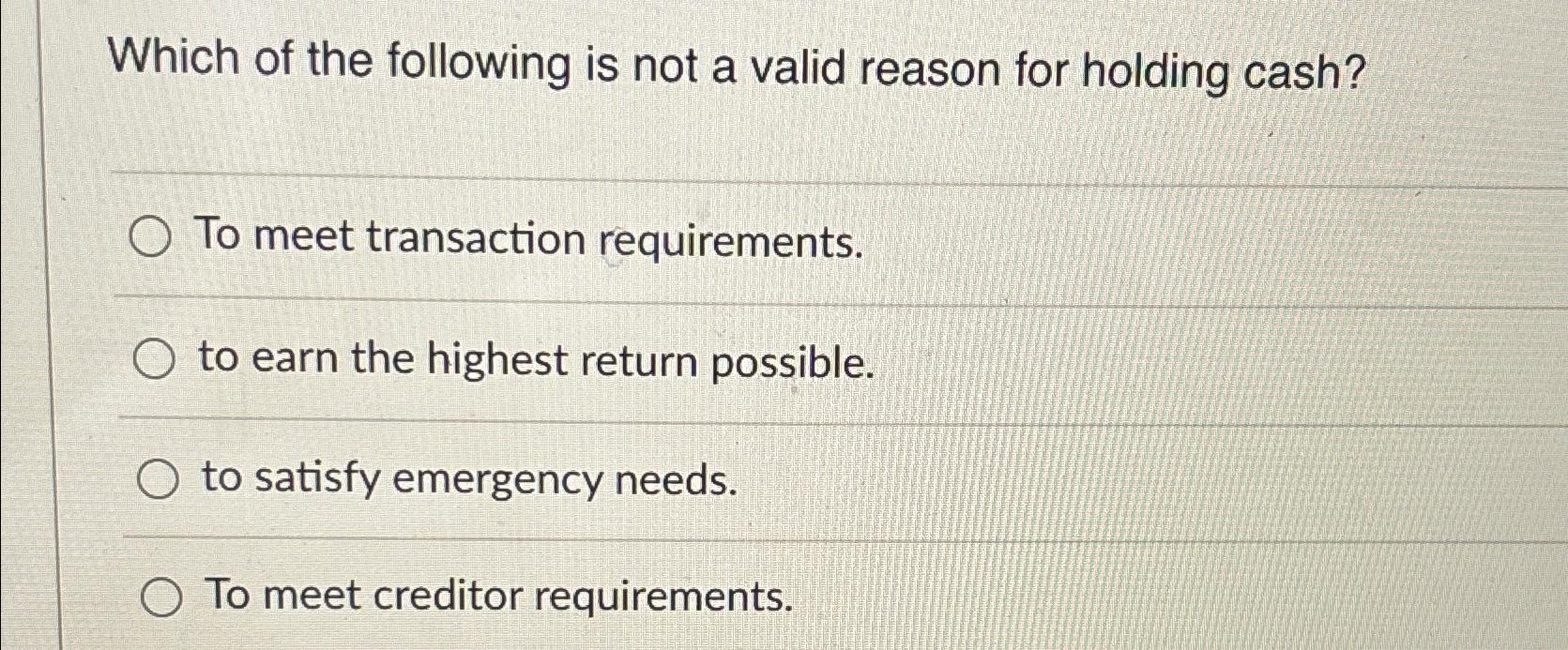 Solved Which of the following is not a valid reason for | Chegg.com