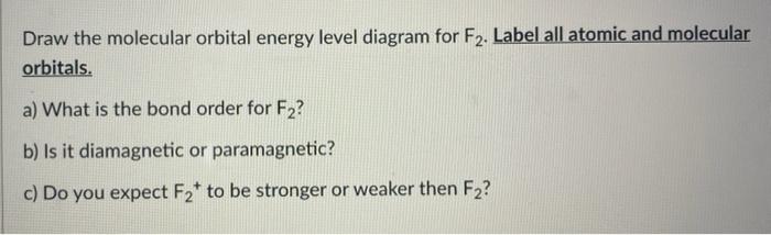 Solved Draw the molecular orbital energy level diagram for | Chegg.com