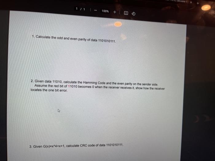 Solved Cakilte 100% 0 1. Calculate the odd and even parity | Chegg.com