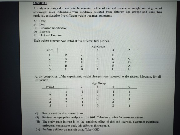 Question 1 A study was designed to evaluate the | Chegg.com