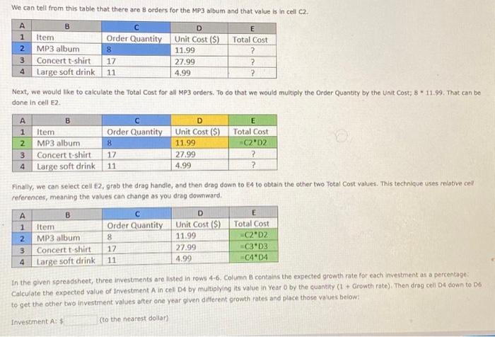 A Microsoft Excel spreadsheet is laid out in a grid | Chegg.com