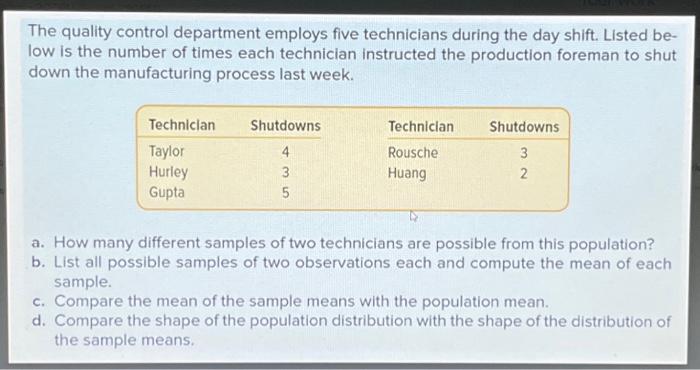 Solved The quality control department employs five | Chegg.com