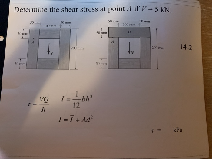 Solved Determine the shear stress at point A if V = 5 kN. 50 | Chegg.com
