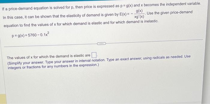 Solved If a price-demand equation is solved for p, then | Chegg.com