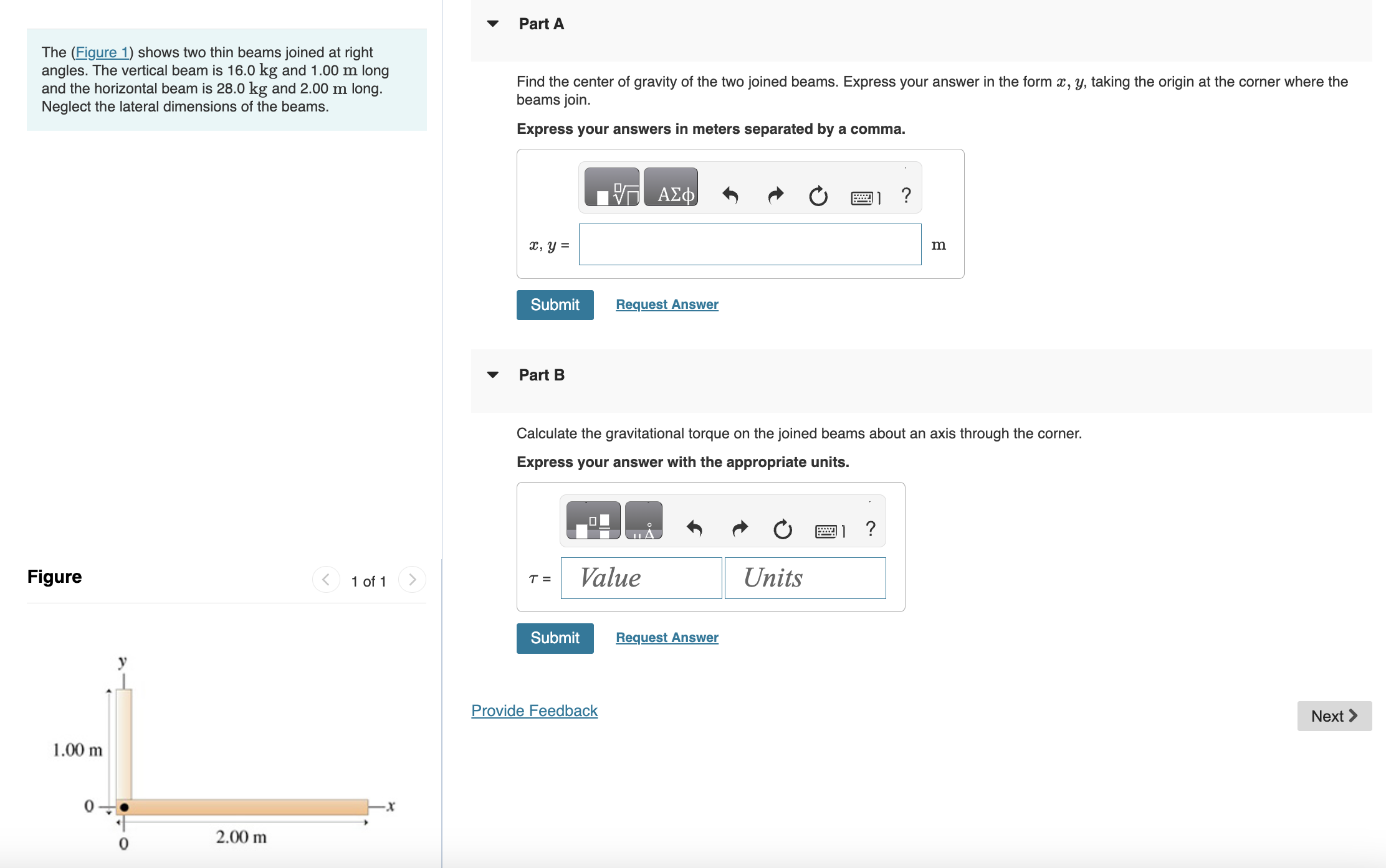 Solved Part AThe (Figure 1) ﻿shows two thin beams joined at | Chegg.com