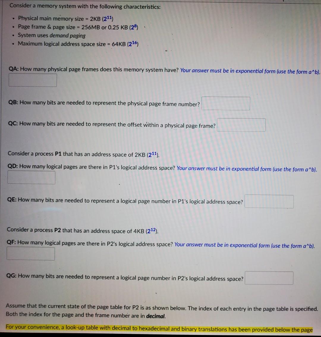 Solved Consider a memory system with the following | Chegg.com
