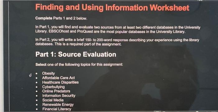 Finding and Using Information Worksheet Complete | Chegg.com
