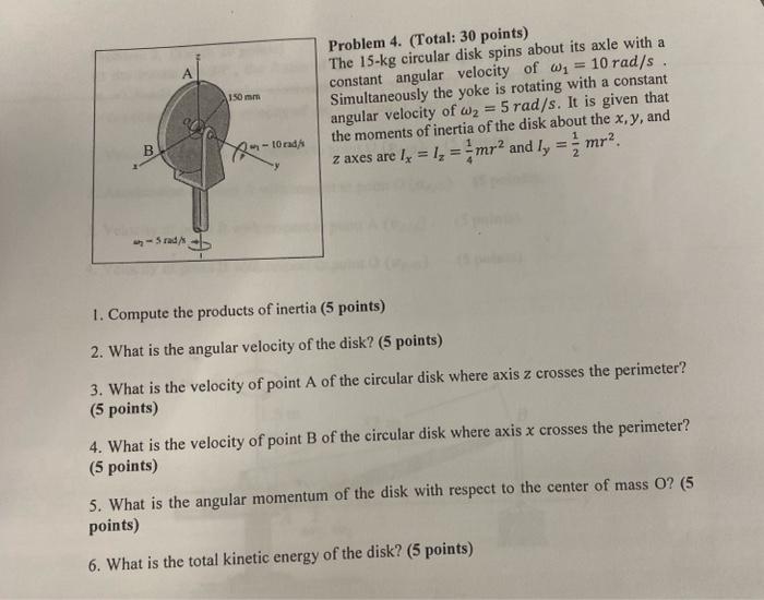 Solved Problem 4. (Total 30 points) The 15−kg circular disk