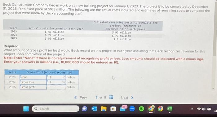 Solved Beck Construction Company began work on a new | Chegg.com