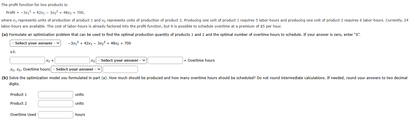 Solved The profit function for two products is:Profit | Chegg.com