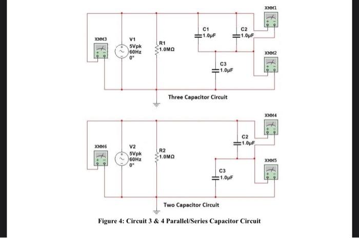 Figure 4: Circuit 3 \& 4 Parallel/Series Capacitor Circuit